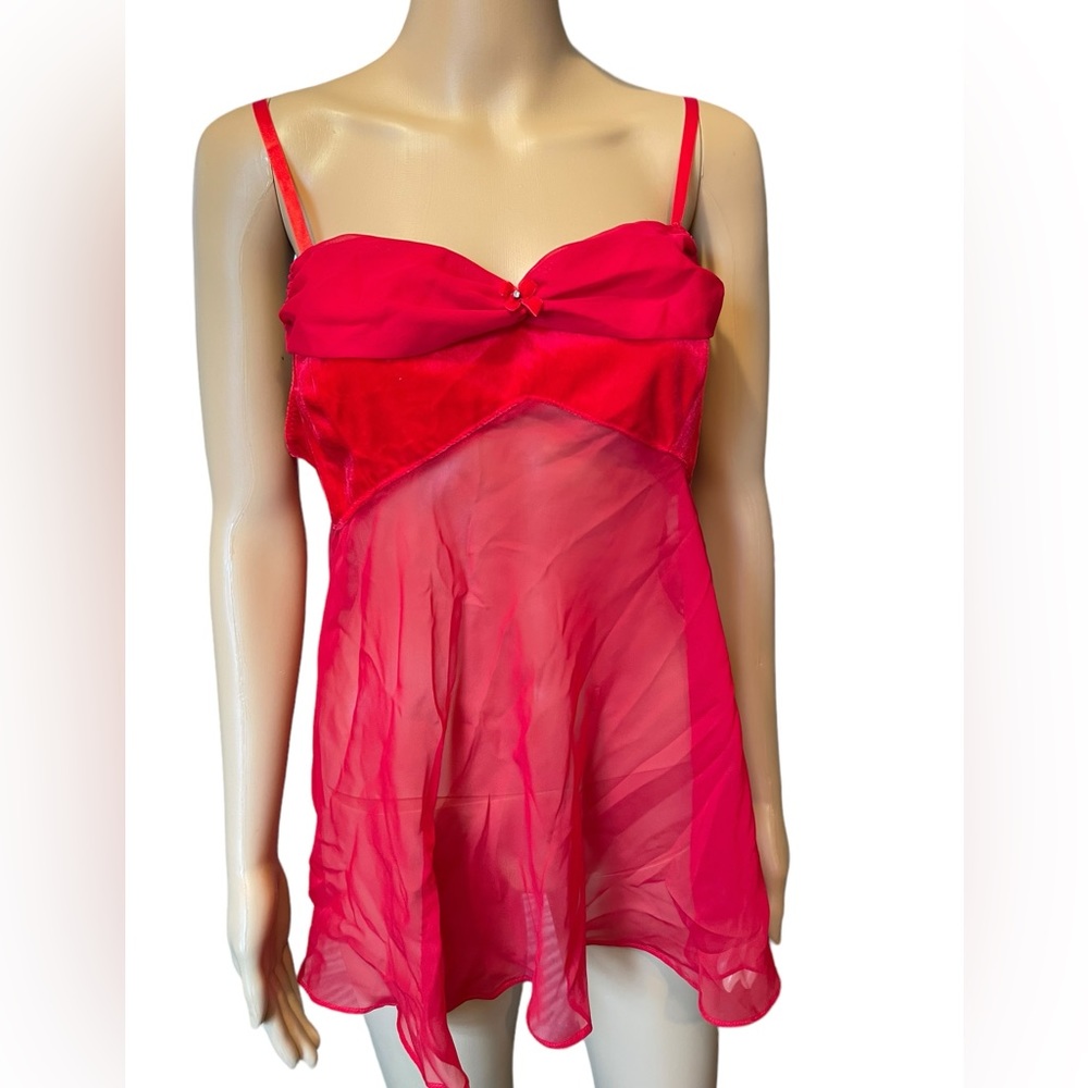 Je T’adore Vintage Red Velvet Chiffon Coquette Glam Luxe Sheer Lingerie Slip Top